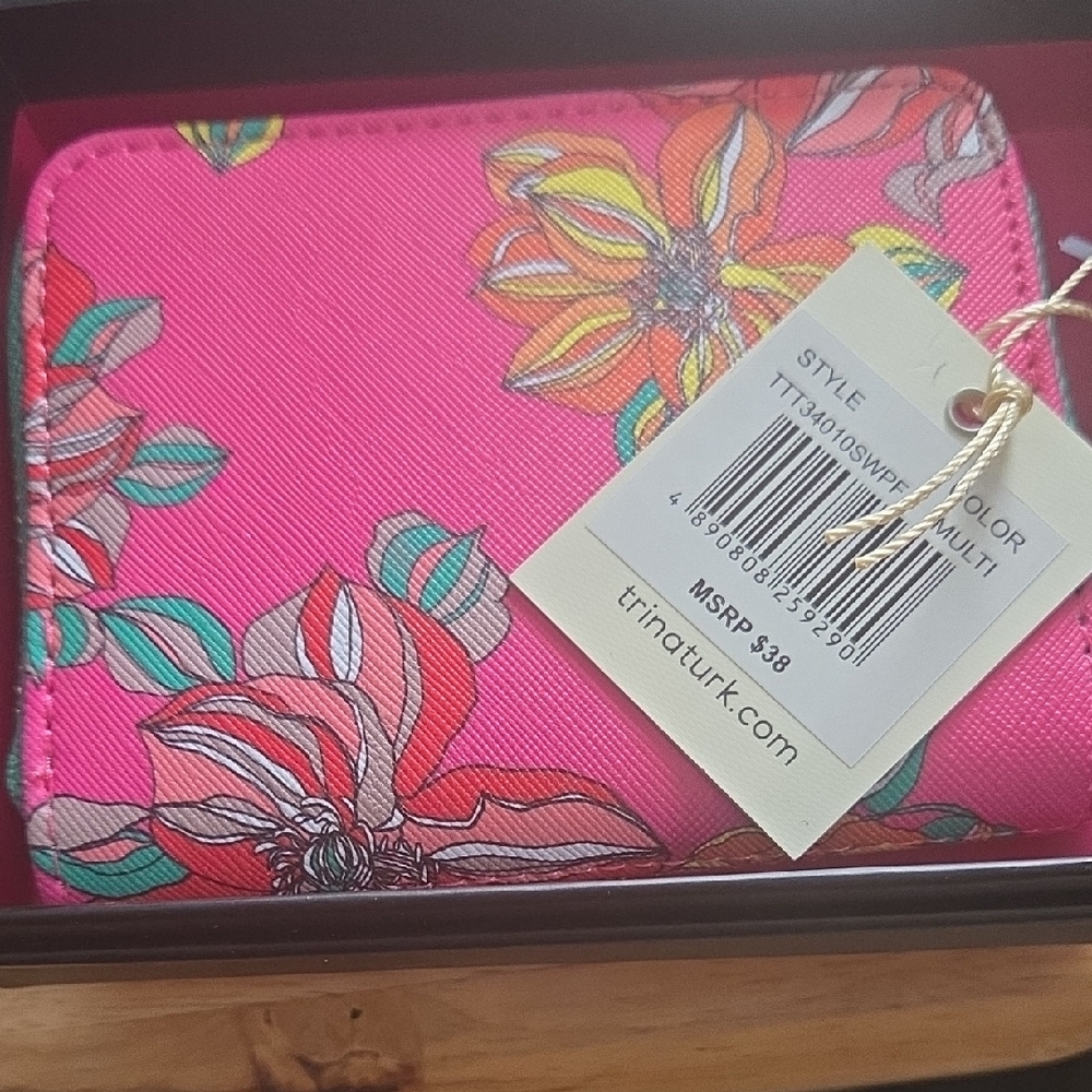 Trina Turk Pink Floral Wallet with Glossy Finish
